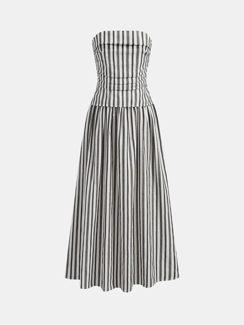 Commense Black and White Striped Strapless Midi Dress
